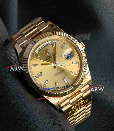 Noob Factory Rolex Day Date II Yellow Gold Baguette Diamond Gain Weight Replica Watch